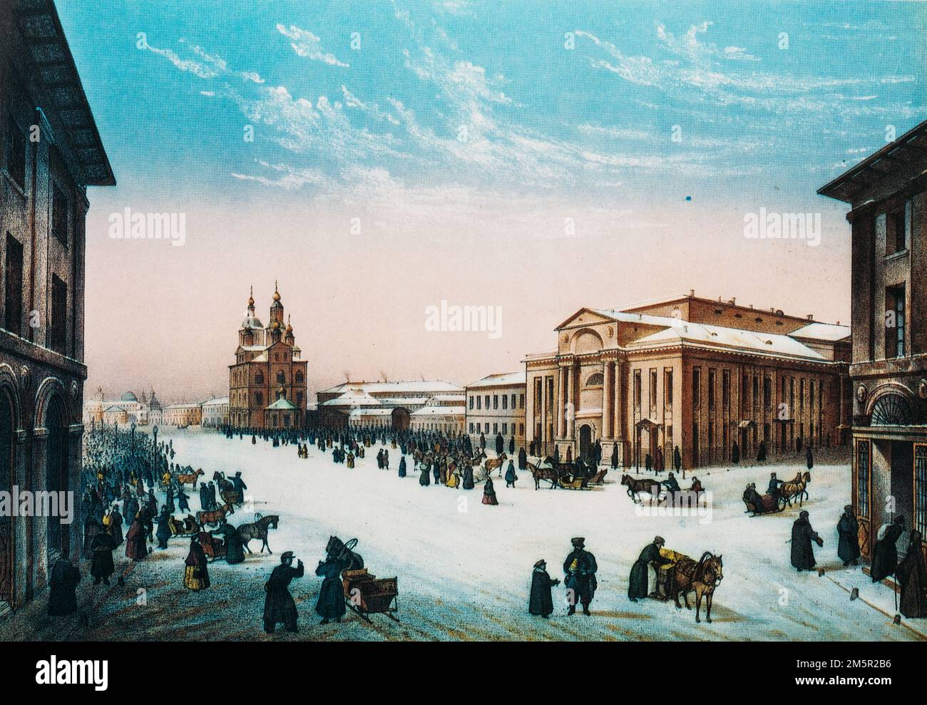 Hausversammlung Des Adels In Moskau. Früher diente er als Veranstaltungsort für den russischen Adel. Gemalte Lithographie Mitte des 19. Jahrhunderts. Stockfoto