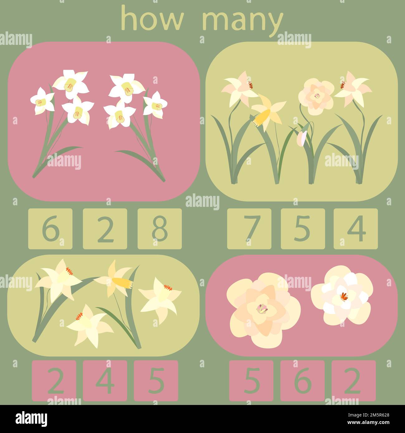 Zählen Sie, wie viele Elemente auf den Bildern für Kinder unter 6 Jahren neu gebucht werden Stock Vektor