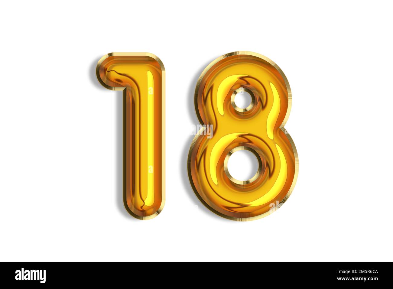18 Jahre alt. Goldballons, 18.-Jubiläumsnummer, alles gute zum Geburtstag, Herzlichen Glückwunsch. Darstellung goldener realistischer 3D-Symbole. Banner, Symbole isola Stockfoto