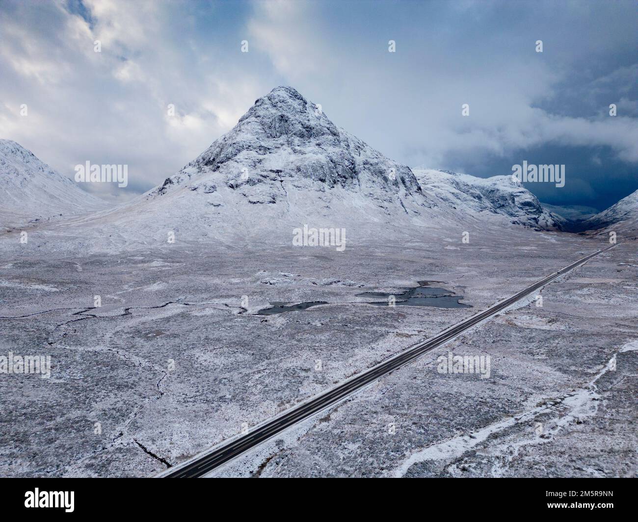 Buachaille Etive Mor Mountain in Glen Coe im Winter Snow, Scottish Highlands, Schottland, Großbritannien Stockfoto