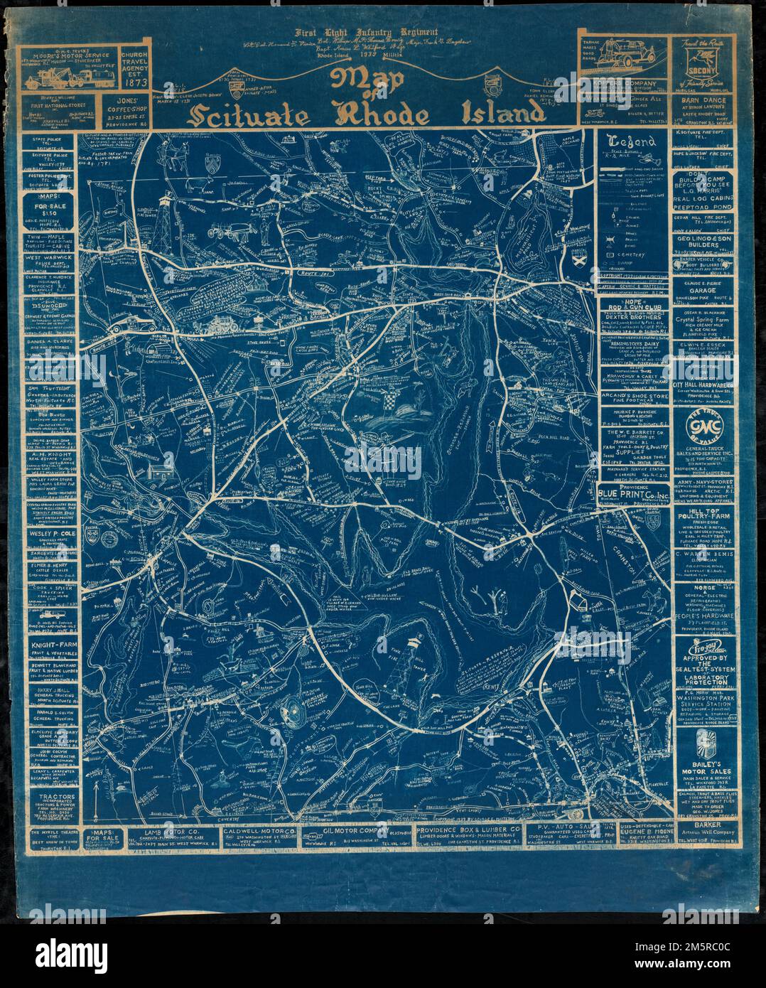 Karte von Scituate Rhode Island. Bildliche Karte mit Illustrationen und Notizen zu historischen und aktuellen Ereignissen und Aktivitäten. Freischnitt wird durch Formlinien angezeigt. Inklusive Werbung für lokale Unternehmen Rhode Island, Providence, County, Scituate Stockfoto Karte von Scituate Rhode Island. Bildliche Karte mit Illustrationen und Notizen zu historischen und aktuellen Ereignissen und Aktivitäten. Freischnitt wird durch Formlinien angezeigt. Inklusive Werbung für lokale Unternehmen Rhode Island, Providence, County, Scituate Stockfoto