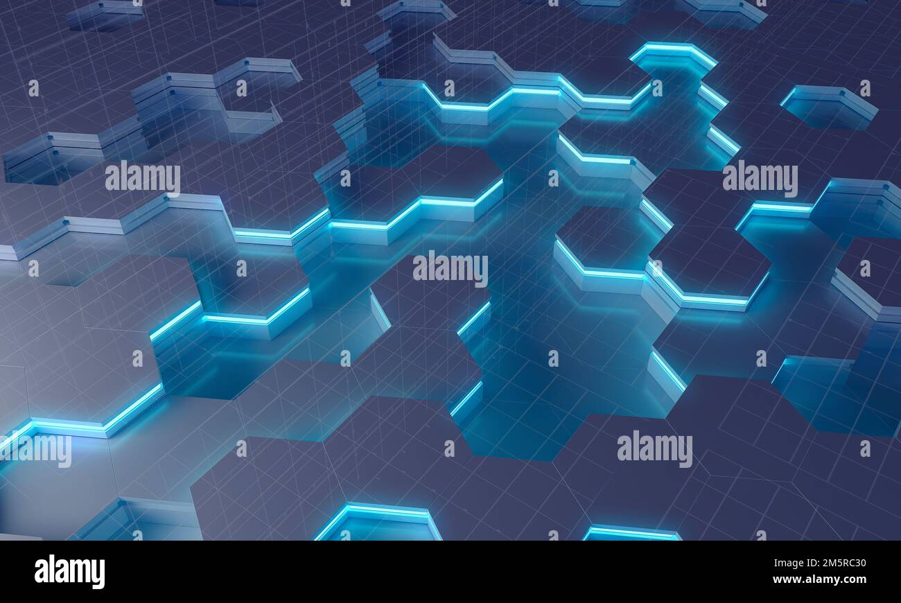 Abstraktes Hexagon-Hintergrundmuster. 3D-Rendern Stockfoto