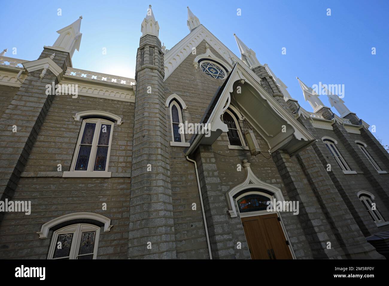 Versammlungshalle am blauen Himmel, Salt Lake City, Utah Stockfoto