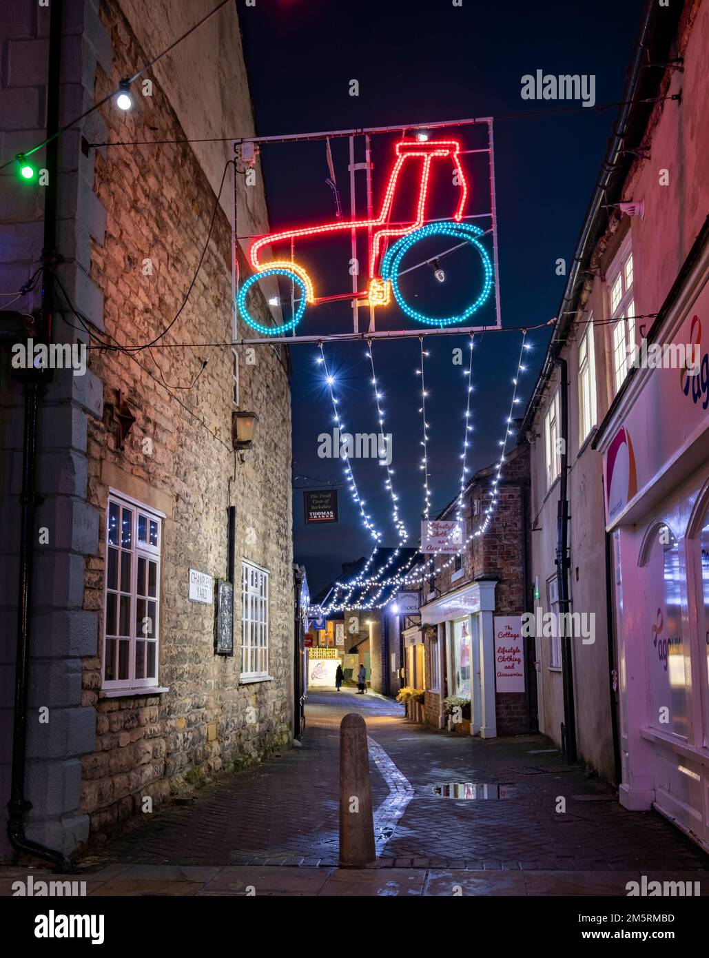 Traktor-weihnachtsbeleuchtung in Pickering, North Yorkshire, 2021 Stockfoto