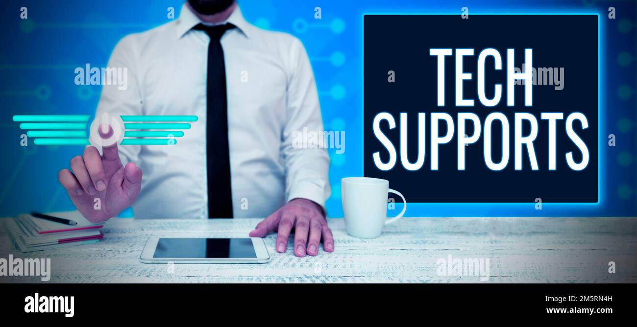 Schreiben Text anzeigen Tech Supports. Hilfe zu Internetkonzepten durch Techniker Online oder Call Center Customer Service Stockfoto