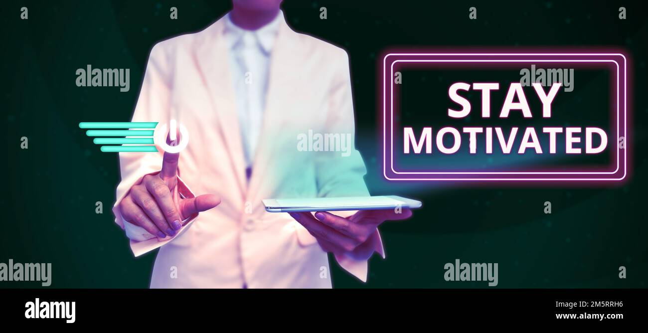 Handgeschriebener Text bleibt motiviert. Business Showcase Belohnen Sie sich jedes Mal, wenn Sie ein Ziel mit Wissen erreichen Stockfoto