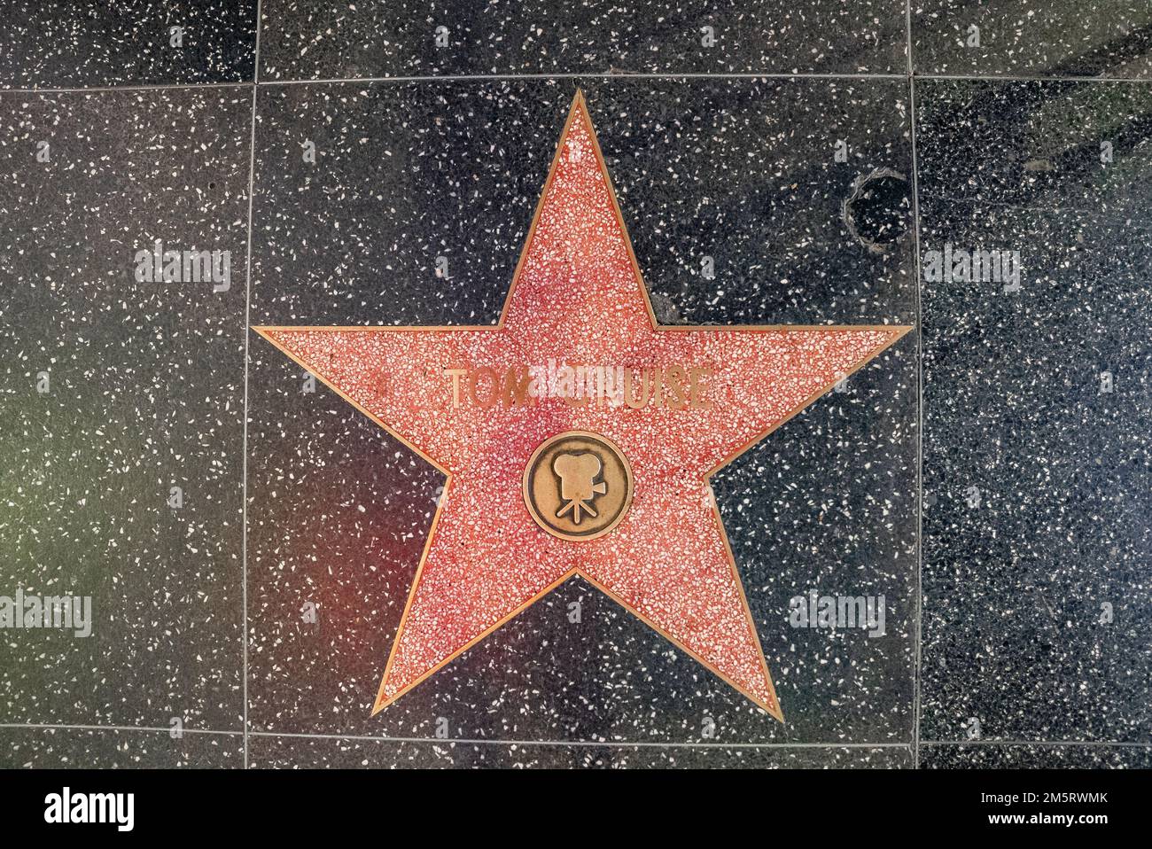Blick von oben auf Tom Cruise Text in Walk of Fame Star auf Bürgersteig Stockfoto