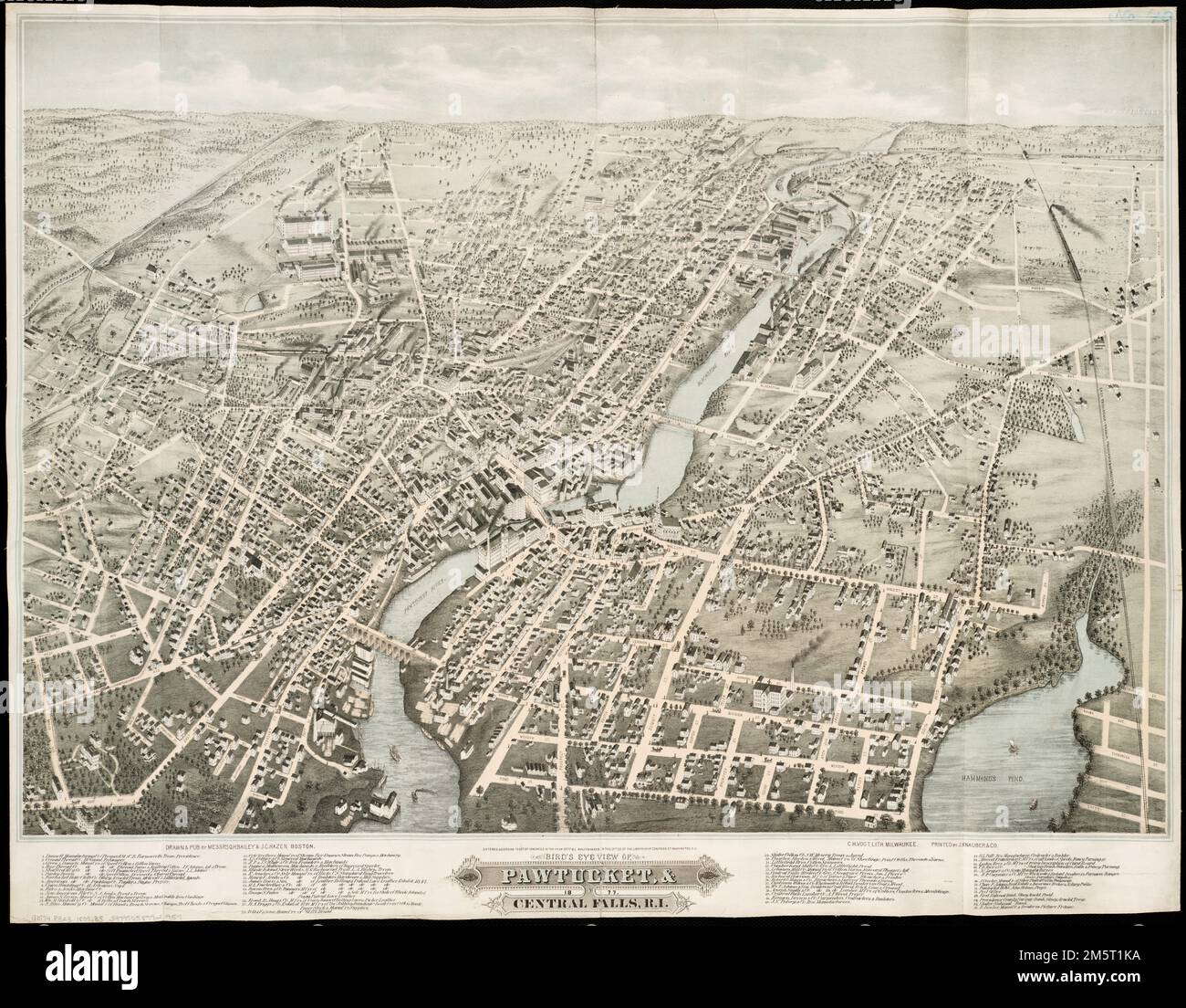 Blick aus der Vogelperspektive auf Pawtucket & Central Falls, R.I. 1877. Index für Points of Interest Rhode Island, Providence, County, Pawtucket Rhode Island, Providence, County, Central Falls Stockfoto Blick aus der Vogelperspektive auf Pawtucket & Central Falls, R.I. 1877. Index für Points of Interest Rhode Island, Providence, County, Pawtucket Rhode Island, Providence, County, Central Falls Stockfoto