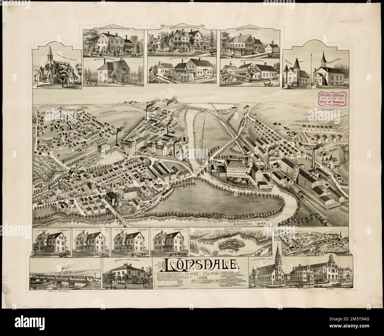Lonsdale, Rhode Island : 1888. Vogelperspektive. Einschließlich krank. Und Index zu Points of Interest Rhode Island, Providence, County, Pawtucket Stockfoto Lonsdale, Rhode Island : 1888. Vogelperspektive. Einschließlich krank. Und Index zu Points of Interest Rhode Island, Providence, County, Pawtucket Stockfoto