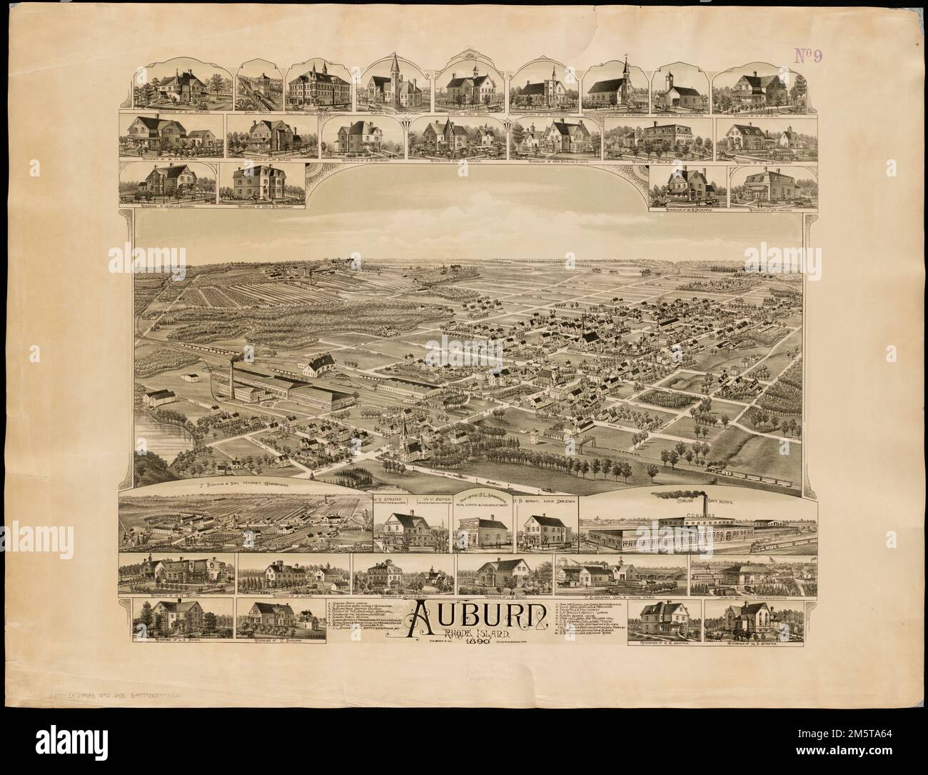 Auburn, Rhode Island : 1890. Vogelperspektive. Einschließlich krank. Und Index zu Points of Interest Rhode Island, Providence, County, Cranston Stockfoto Auburn, Rhode Island : 1890. Vogelperspektive. Einschließlich krank. Und Index zu Points of Interest Rhode Island, Providence, County, Cranston Stockfoto