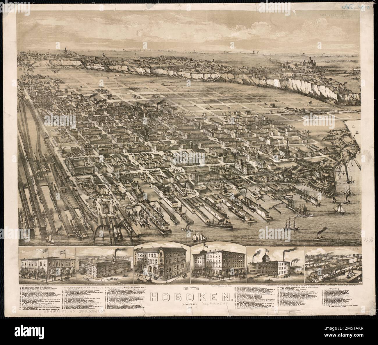 Die Stadt Hoboken: New Jersey, 1881. Vogelperspektive. Enthält Index zu Points of Interest und Ill New Jersey, Hudson, County, Hoboken Stockfoto