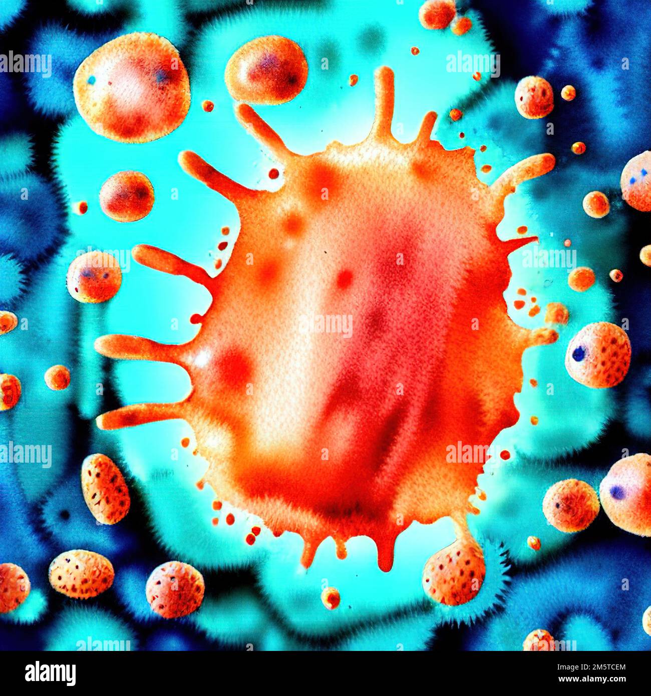 Abstrakte pathogene Viruszelle, Krebszelle unter dem Mikroskop, bösartiger Tumor, digitale Illustration Stockfoto