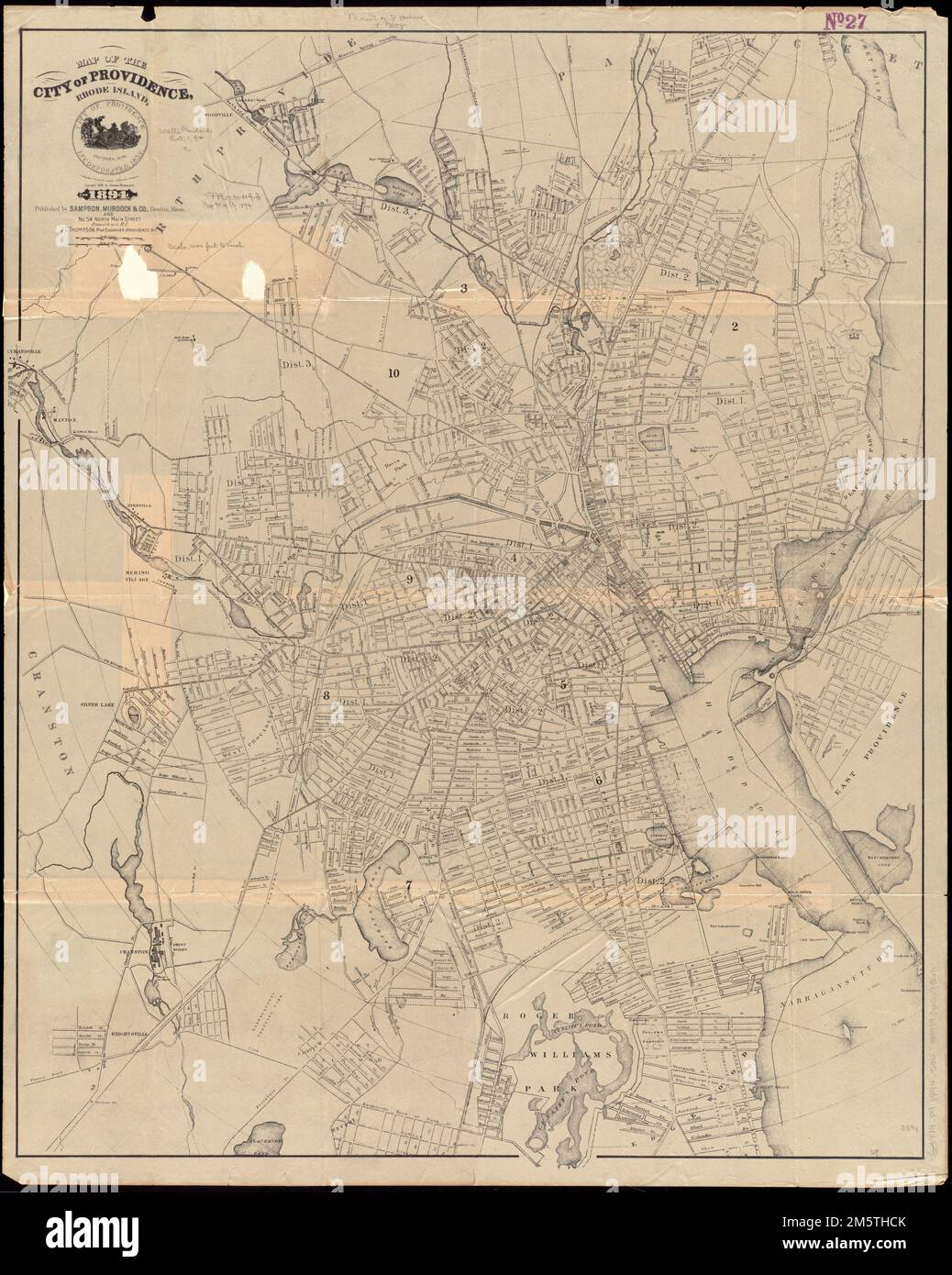 Karte der Stadt Providence, Rhode Island : aus den authentischsten Quellen zusammengestellt. Zeigt [Stationen?], Bezirke und radiale Entfernungen vom Rathaus Rhode Island, Providence, County, Providence Stockfoto