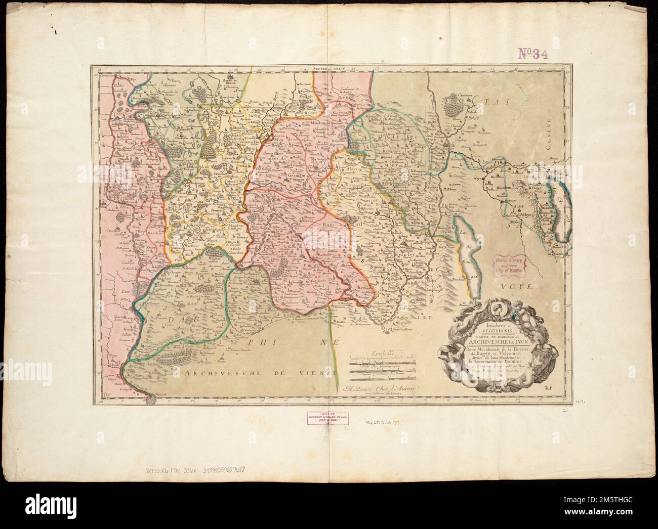 Insubres in Segusianis : partie du dioecese et Archevesché de Lyon : partie méridionale de la Bresse du Bugey et Valromey, divisés en leurs Mandements : la souveraineté de Dombes. Relief bildhaft dargestellt , Frankreich , Rhône-Alpes , Region Frankreich , Auvergne-Rhône-Alpes , Region , Lyon Stockfoto