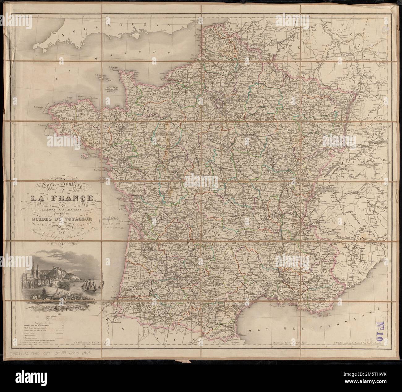 Carte routière de la France, Dressée spécialement pour tous les guides du voyageur. Paris. Enthält Vignette. Abdrücke für Deutschland, Russland, England und Belgien am unteren Rand der Karte , Frankreich Stockfoto