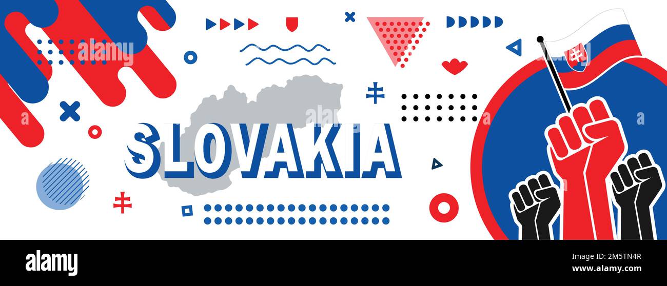 Slowakei Unabhängigkeits- und Nationalfeierbanner mit slowakischen Flaggenfarben Thema geometrische Kunst, Hintergrund in rot weiß blau gestaltete Karte. Stock Vektor