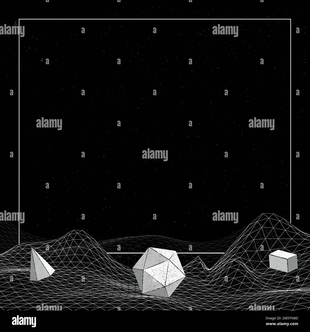Graue geometrische Formen auf einem Wireframe-Wellenhintergrundvektor Stock Vektor