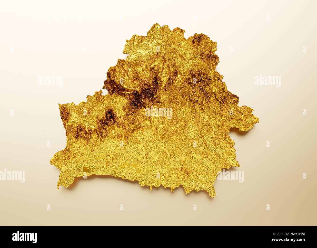 Eine gerenderte 3D-Darstellung einer Belarus-Karte, isoliert auf gelbem Hintergrund Stockfoto