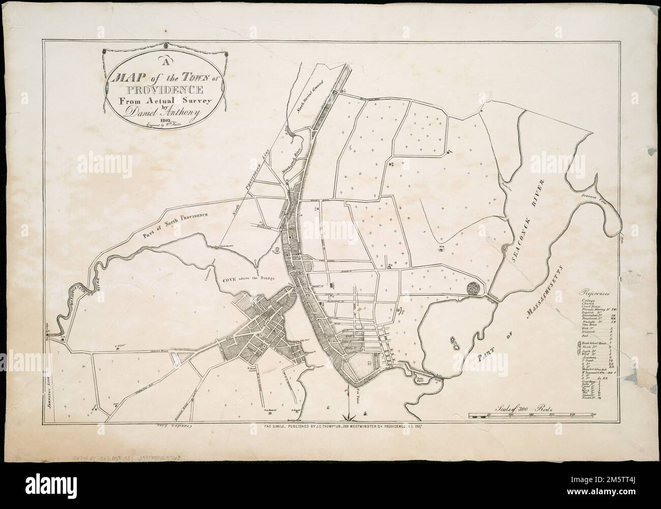 Eine Karte der Stadt Providence aus der aktuellen Umfrage. Balkenskala in Stäben. Nachdruck der 1803. Ausgabe per Fax... Rhode Island, Providence, County, Providence Stockfoto Eine Karte der Stadt Providence aus der aktuellen Umfrage. Balkenskala in Stäben. Nachdruck der 1803. Ausgabe per Fax... Rhode Island, Providence, County, Providence Stockfoto