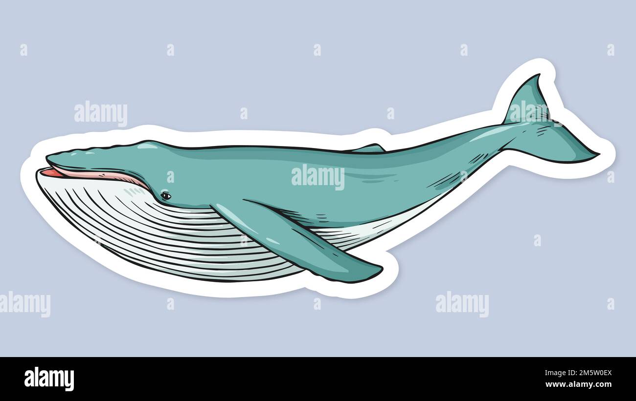 Vektor-Cartoon-Sticker Wal Vintage handgemalte Clipart Stock Vektor