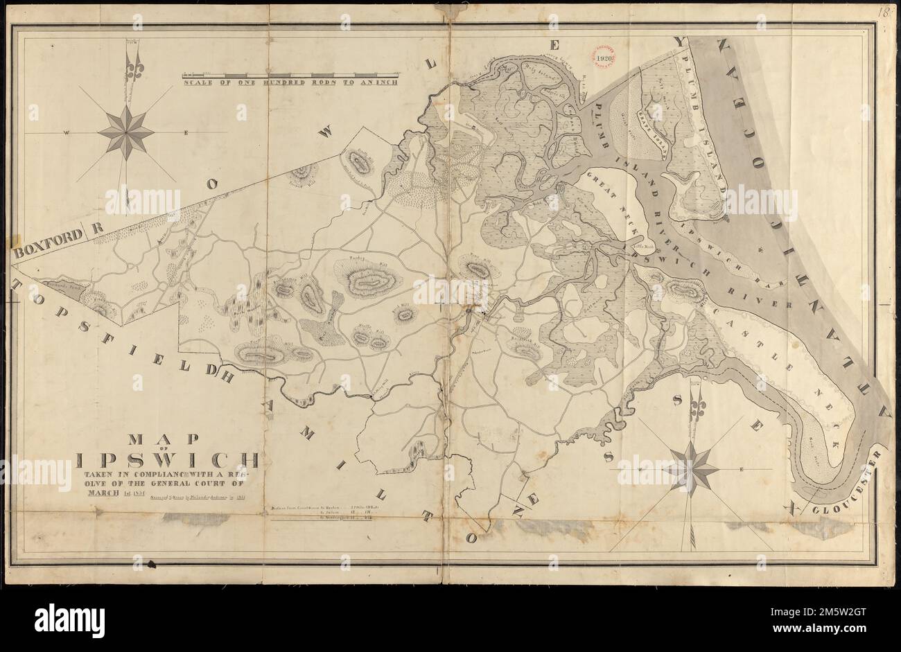 Ipswich-Plan von Philander Anderson, datiert von 1831 Massachusetts, Essex, County, Ipswich Stockfoto