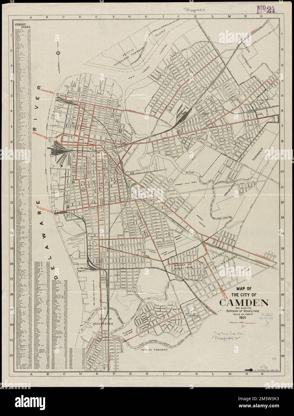 Karte der Stadt Camden und auch der Stadtteil Wood Lynne. Enthält Straßenverzeichnis , New Jersey , Camden , County , Camden New Jersey , Camden , County , Wood-Lynne Stockfoto