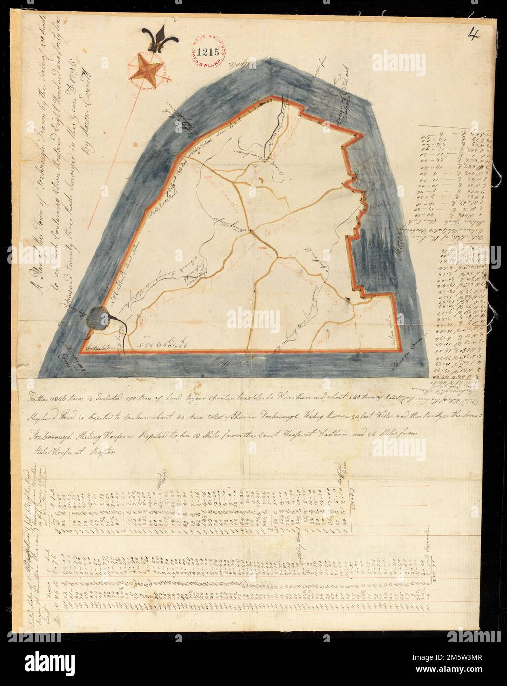 Plan von Foxborough, untersucht von Aaron Everett, vom 1795... Massachusetts, Norfolk, County, Foxboro Stockfoto