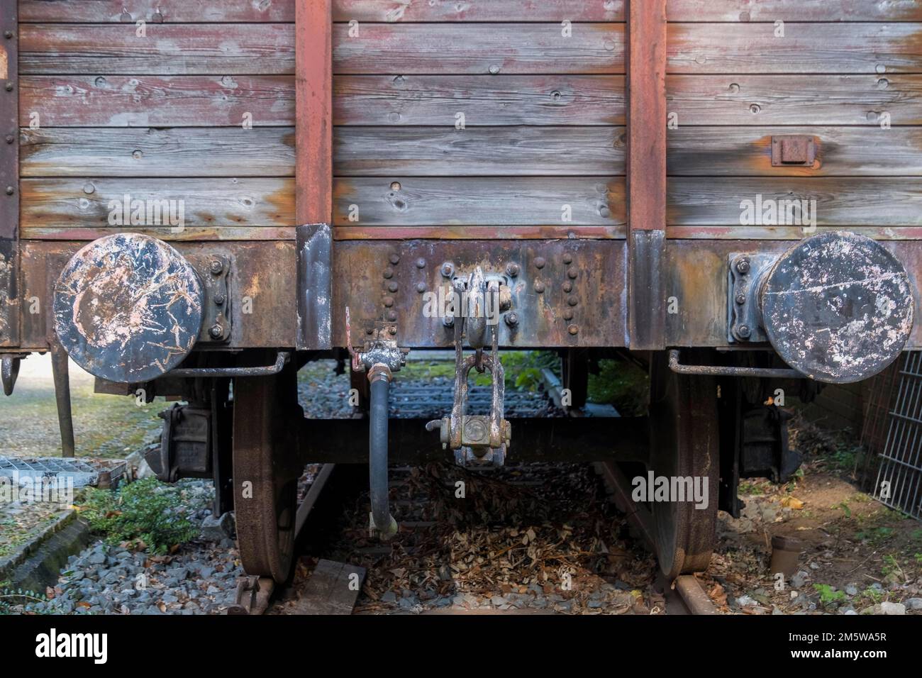Pufferplatte, Eisenbahn, Eisenbahnwaggon, Seitenwand, Nordrhein-Westfalen, Deutschland Stockfoto