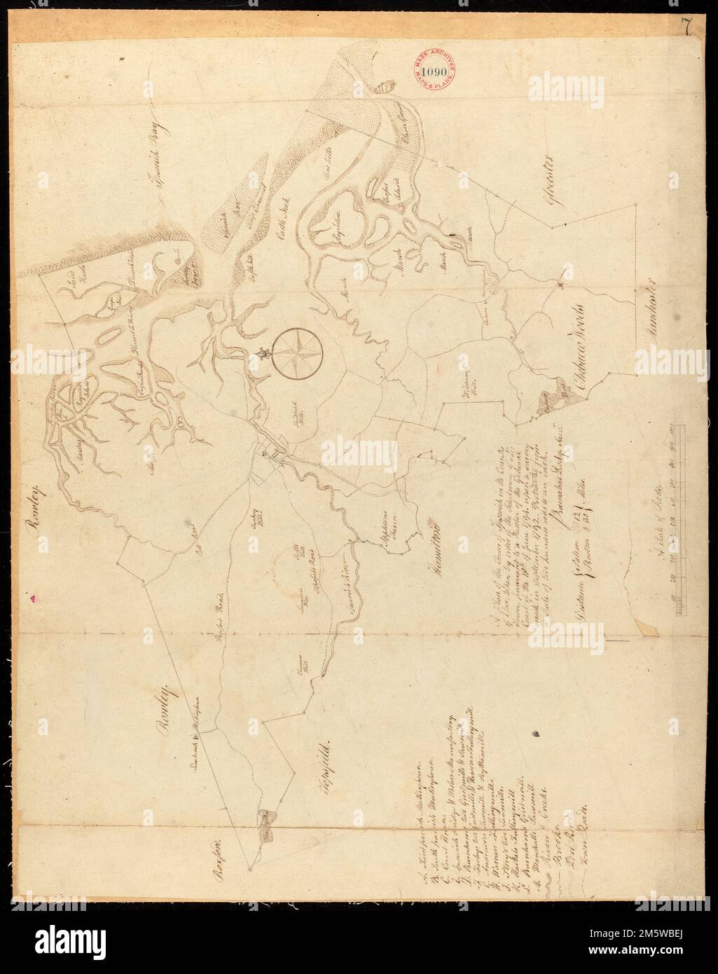 Plan von Ipswich, erstellt von Barnabas Dodge, vom 1794.-5... Massachusetts, Essex, County, Ipswich Stockfoto