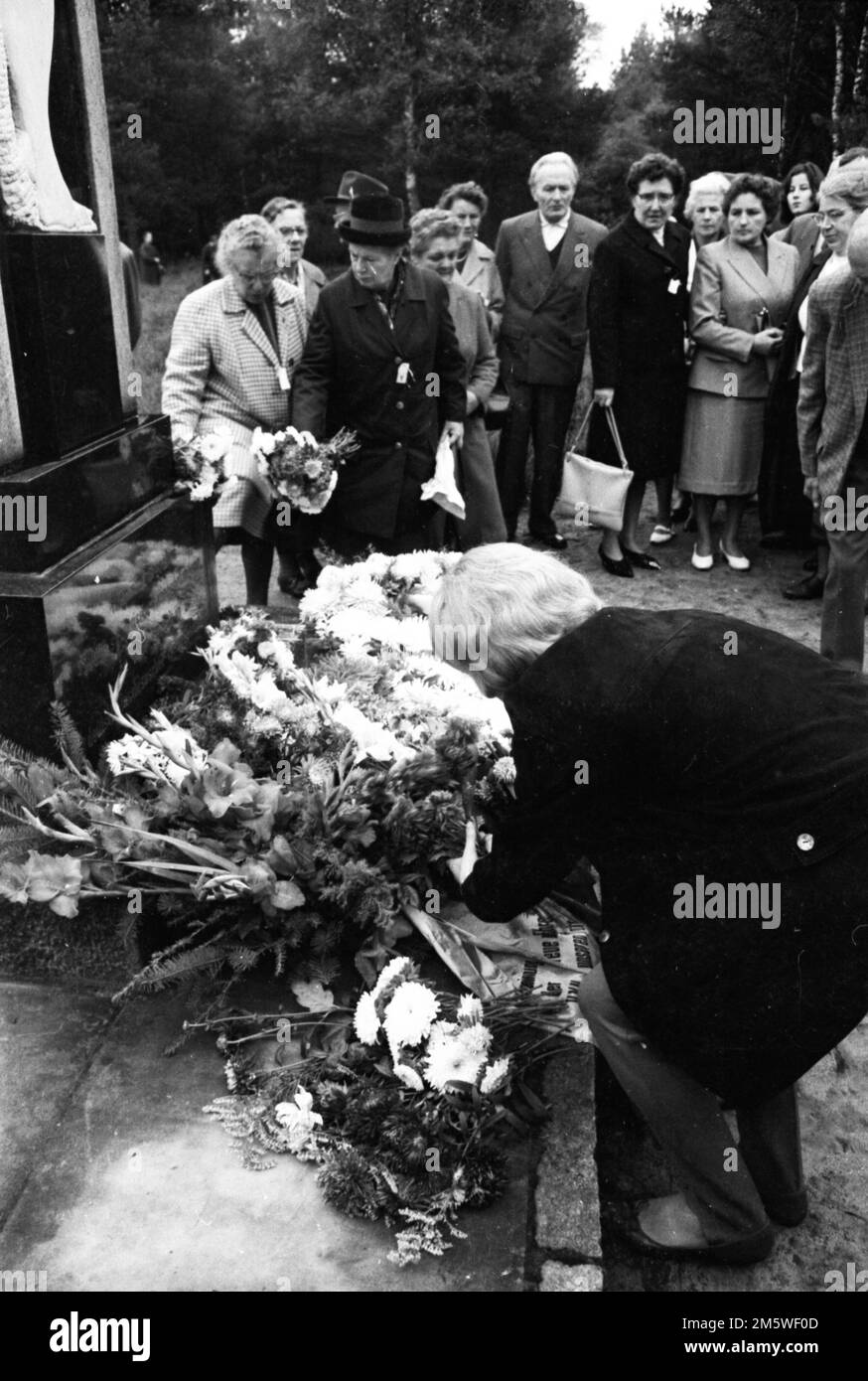 Mit einer Gedenkkundgebung, die 1958 hier in Bergen-Belsen stattfand, ehrten die Anhänger der Vereinigung Verfolgter des NS-Regimes (VVN) die Opfer der Nazis Stockfoto
