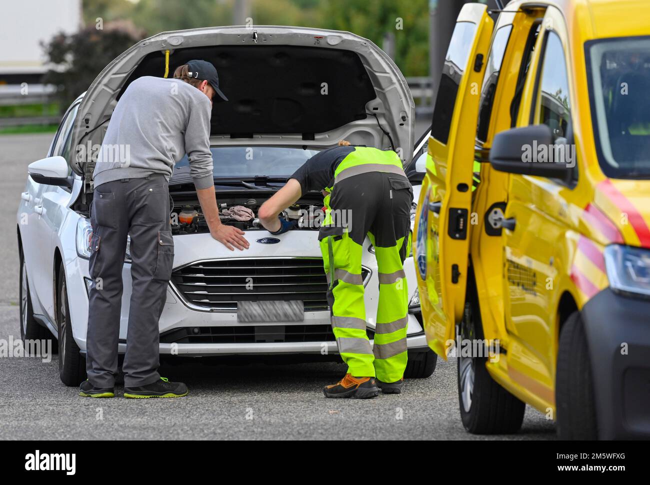 Pannenhilfe, TCS-Patrouille Stockfoto
