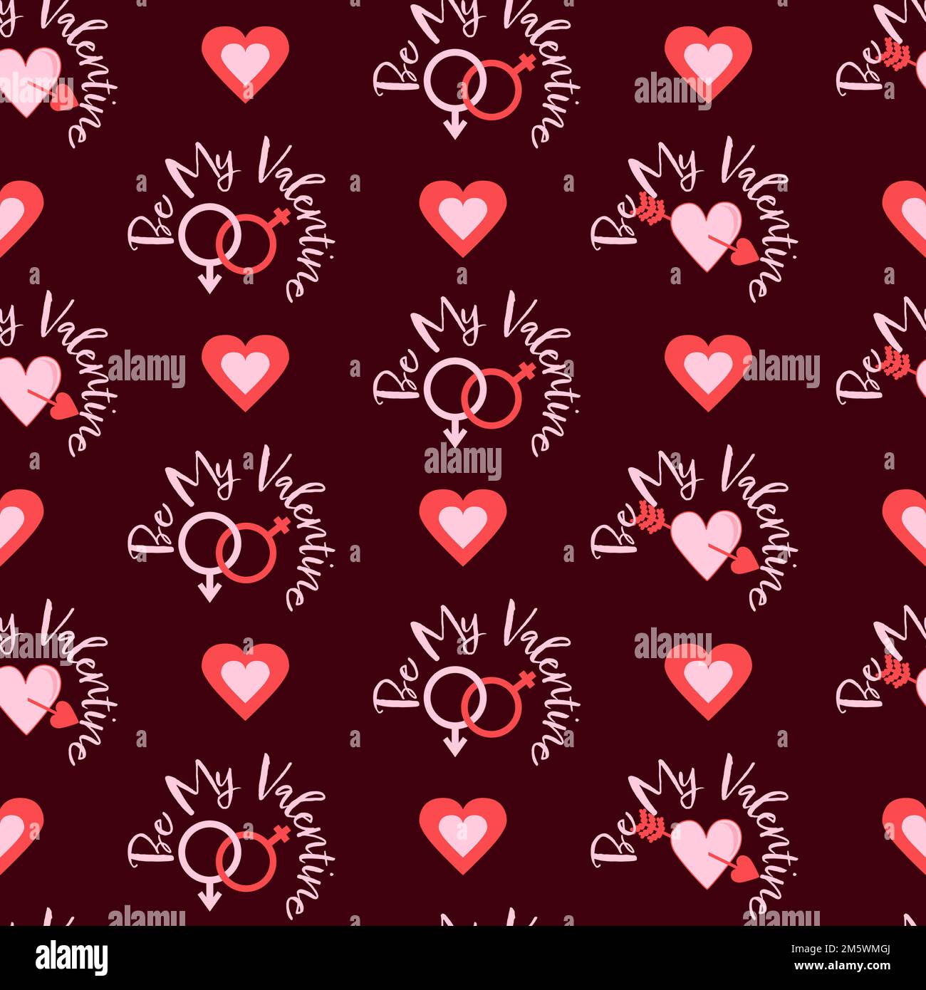 Nahtloses Muster mit roten Herzen auf weißem und pinkfarbenem Hintergrund. Dekorative Vektortapete. Geeignet für das Drucken auf Stoff oder Papier Stock Vektor