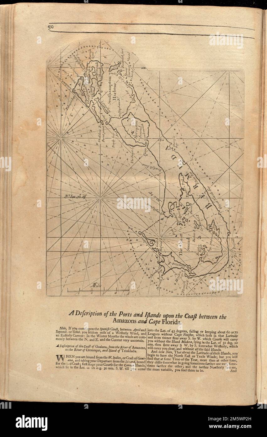 Bermudas. Auf S. 50 mit Text. Auf Verso (S. 49): Text mit laufendem Titel: Beschreibung der Insel Bermudos. Im englischen Piloten das vierte Buch. London : gedruckt für William Mount und Thomas Page, 1737.... Bermuda, Territorium Stockfoto