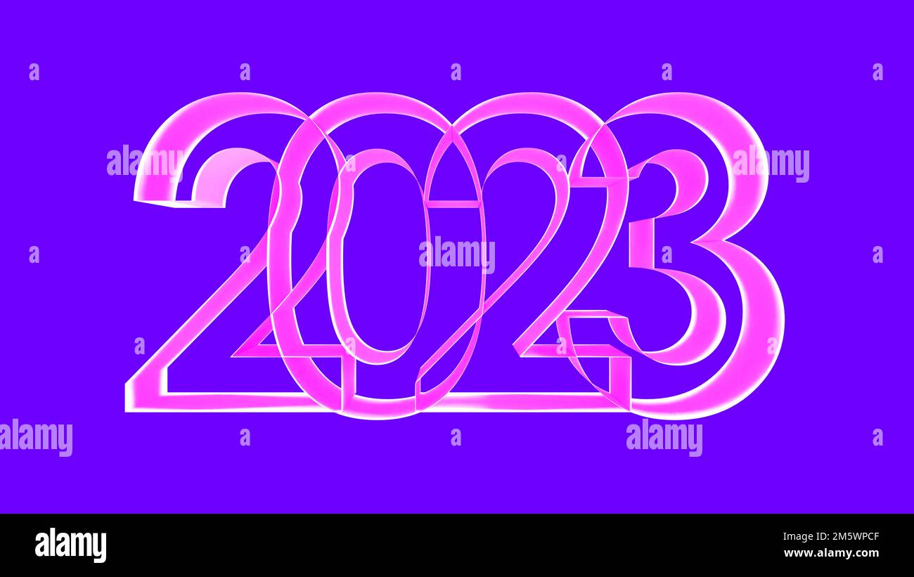 Papierdünner 2023-Text auf violettem Hintergrund. Frohe Neujahrskarte. Stockfoto