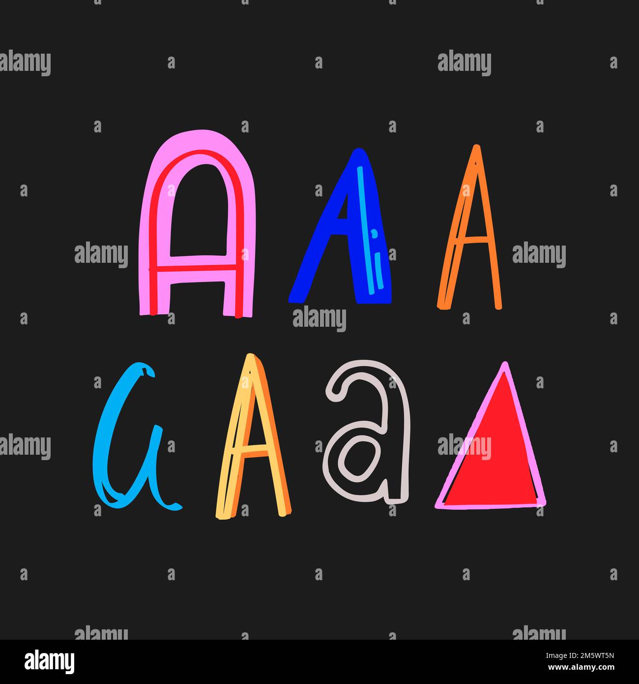 Vektor von Hand gezeichneter Brief Ein Typografie farbenfrohes Set Stock Vektor