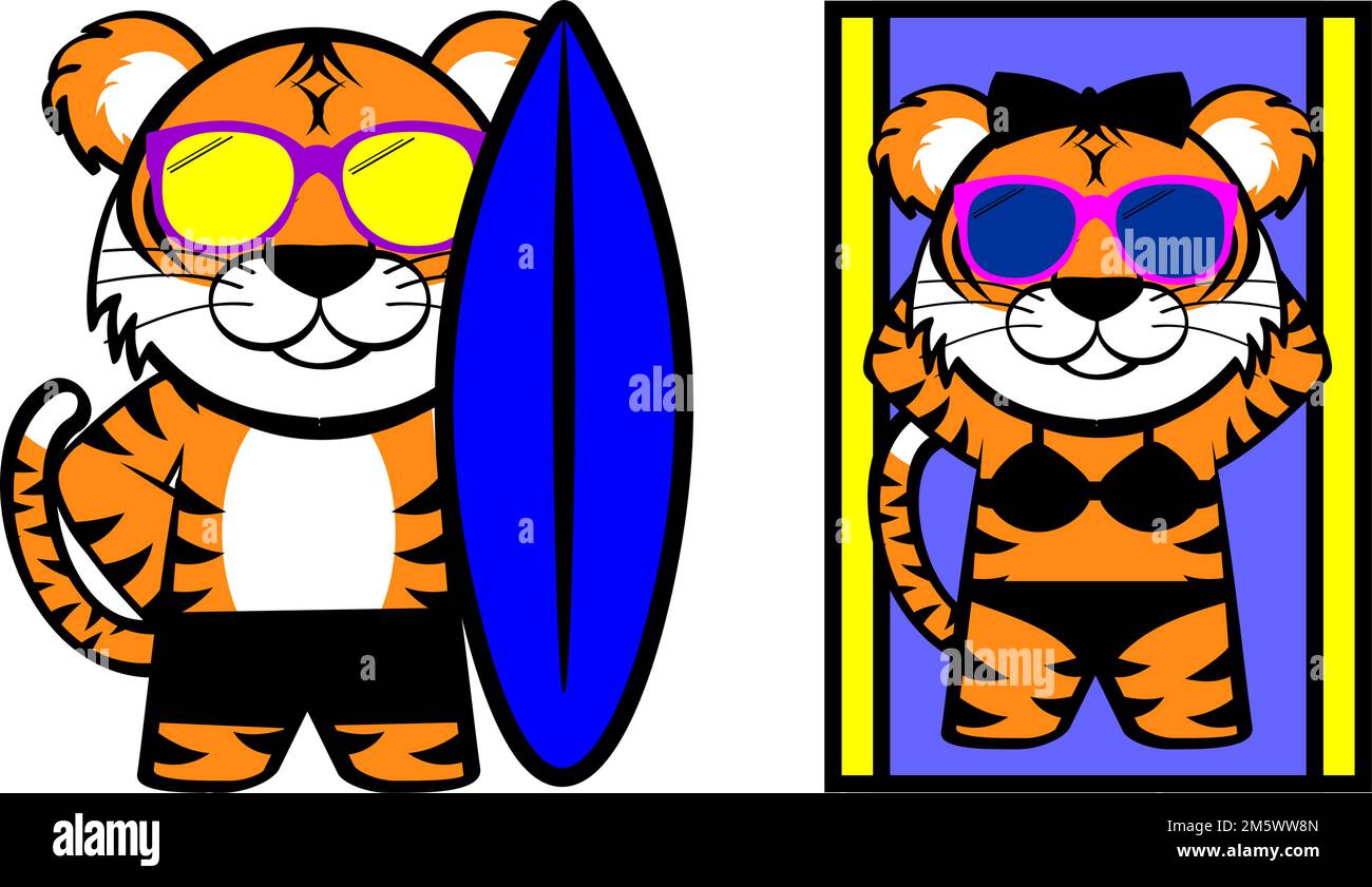 Süße Chibi-Tiger-Cartoon-Ausdrücke sorgen für Illustration im Vektorformat Stock Vektor