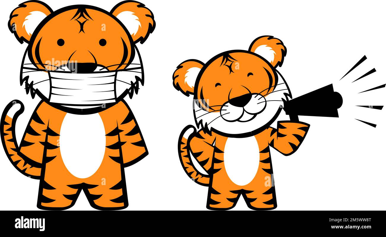 Süße Chibi-Tiger-Cartoon-Ausdrücke sorgen für Illustration im Vektorformat Stock Vektor