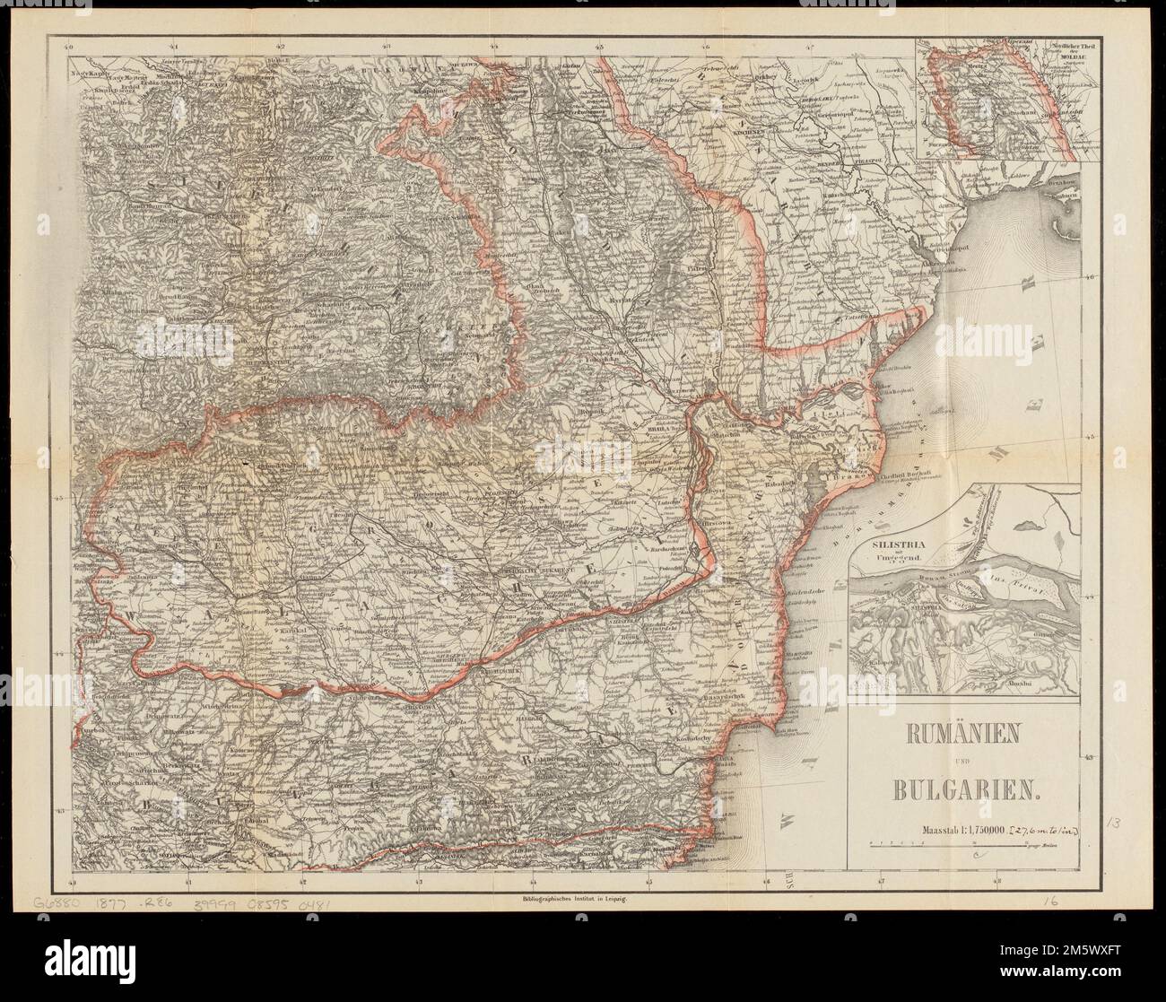 Rumänien und Bulgarien. Erleichterung durch Hachures. Erster Meridian: [Ferro]. Ausgestellt mit Karte Kaukasien, Titelblatt Rumänien und Bulgarien und Kaukasien. "Specialkarten des kriegsschuaplatzes"--Deckblatt. Einlagen: Nördlicher-theil der Moldau -- Silistria mit umgegend... Rumänien und Bulgarien und Kaukasien. Rumänien und Bulgarien und Kaukasien, Rumänien Bulgarien Moldau Stockfoto