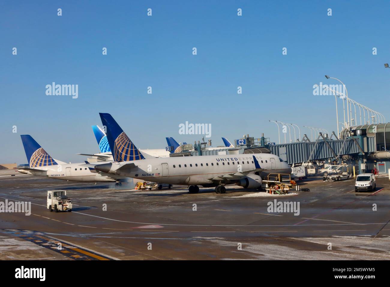 United Airlines am Chicago O'Hare Flughafen am 24 2022. Dezember. Stockfoto