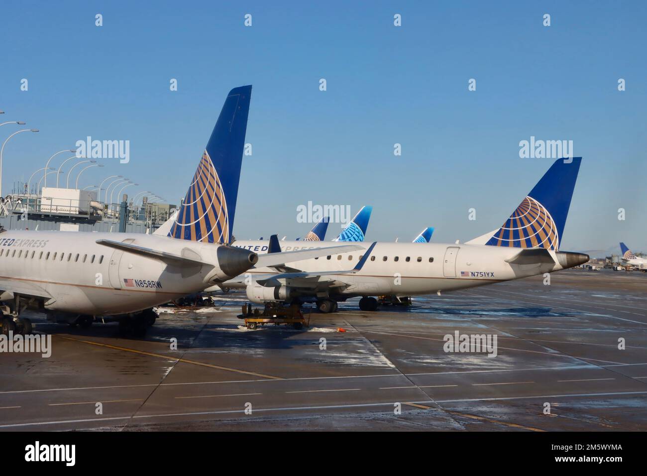 United Airlines am Chicago O'Hare Flughafen am 24 2022. Dezember. Stockfoto