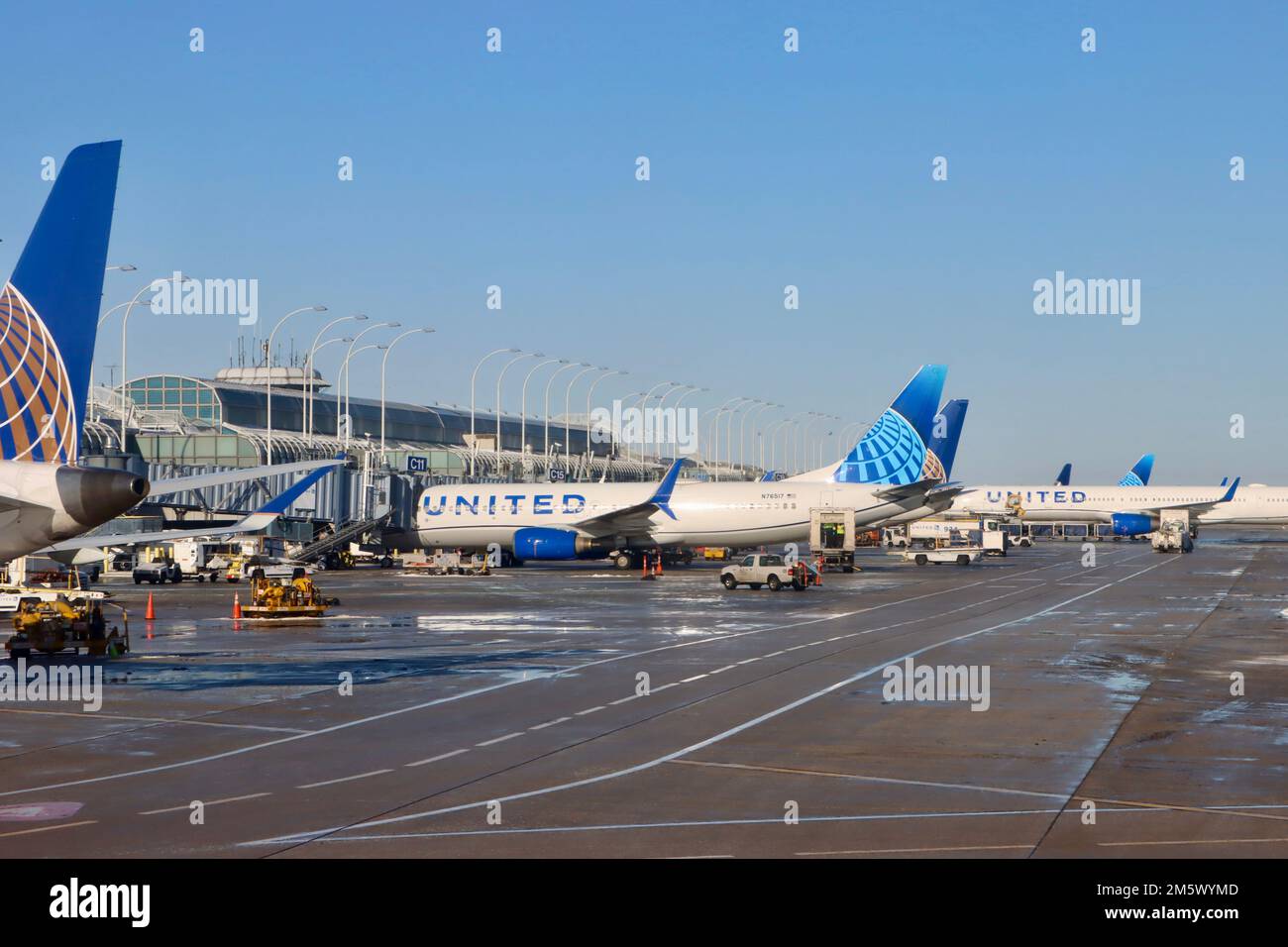 United Airlines am Chicago O'Hare Flughafen am 24 2022. Dezember. Stockfoto