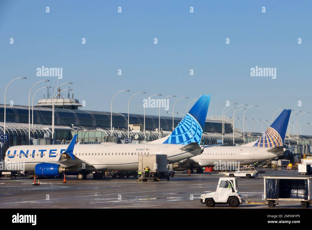 United Airlines am Chicago O'Hare Flughafen am 24 2022. Dezember. Stockfoto