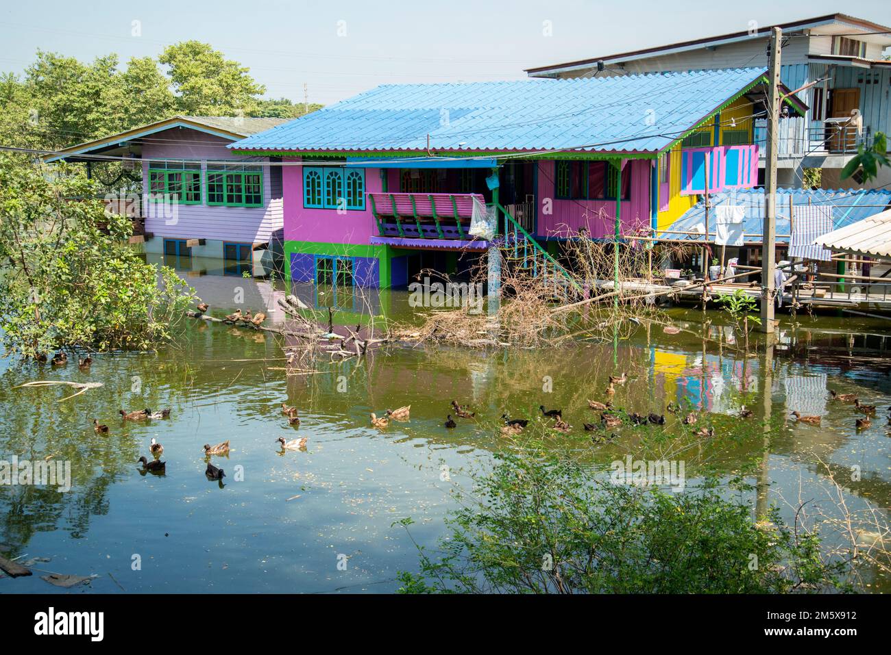 Ein Haus bei den Überschwemmungen in der Nähe der Stadt Ayutthaya in der Provinz Ayutthaya in Thailand, Thailand, Ayutthaya, November 2022 Stockfoto