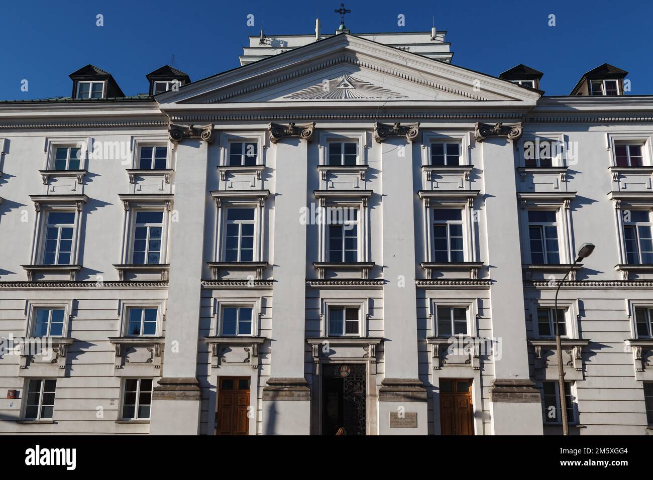 Die Fassade von Aleksander Zelwerowicz National Academy of Dramatical Art in der Altstadt von Warschau, Polen Stockfoto