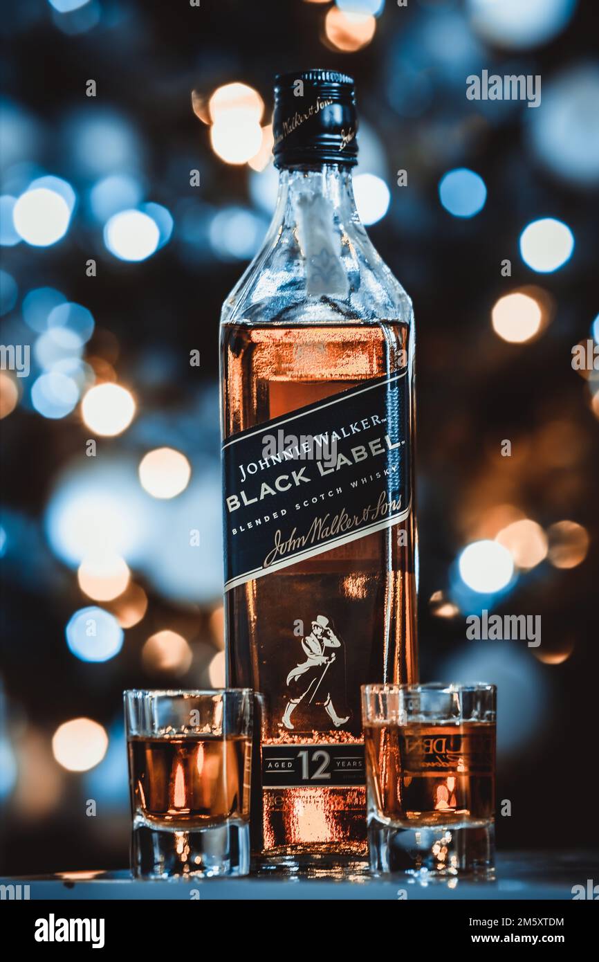 Johnnie Walker Black Label Scotch Whisky Stockfoto