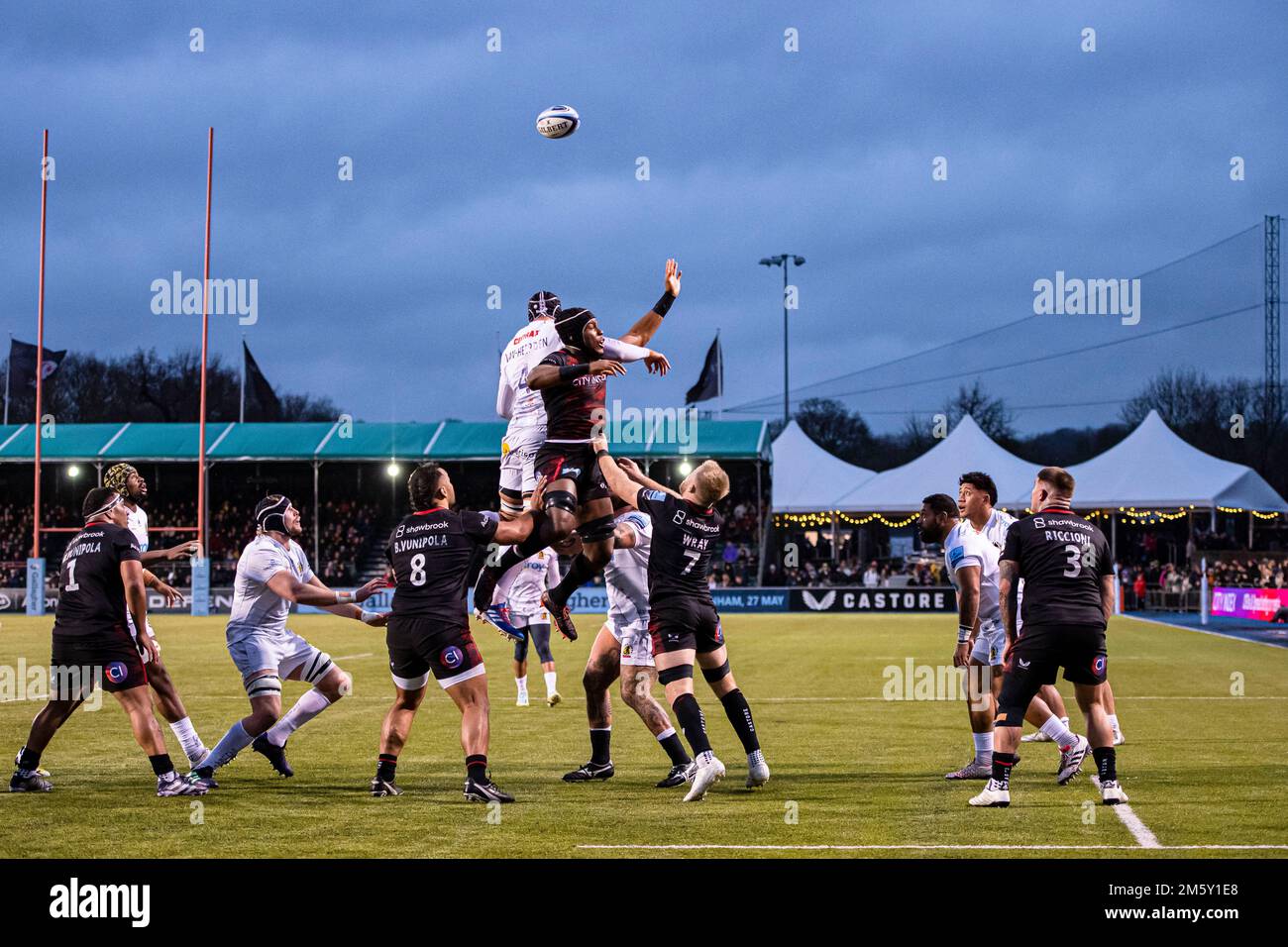 LONDON, VEREINIGTES KÖNIGREICH. 31., Dezember 2022. Während des Gallagher Premiership Rugby-Spiels Runde 14 zwischen Saracens und den Exeter Chiefs am Samstag, den 31. Dezember 2022 im StoneX Stadium. LONDON, ENGLAND. Kredit: Taka G Wu/Alamy Live News Stockfoto