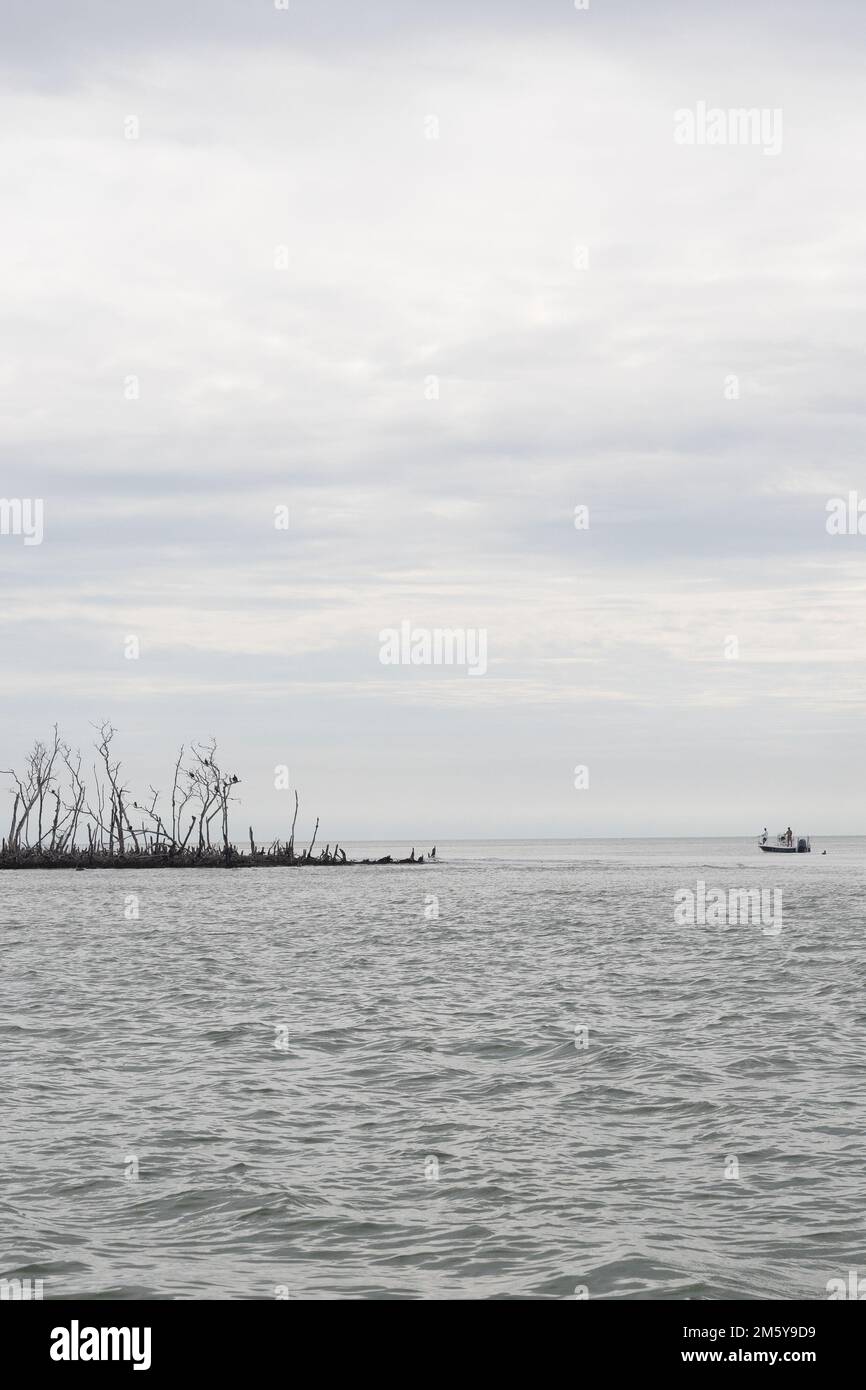 Ein Boot auf dem Golf von Mexiko in der Nähe der Ten Thousand Islands in Florida. Stockfoto