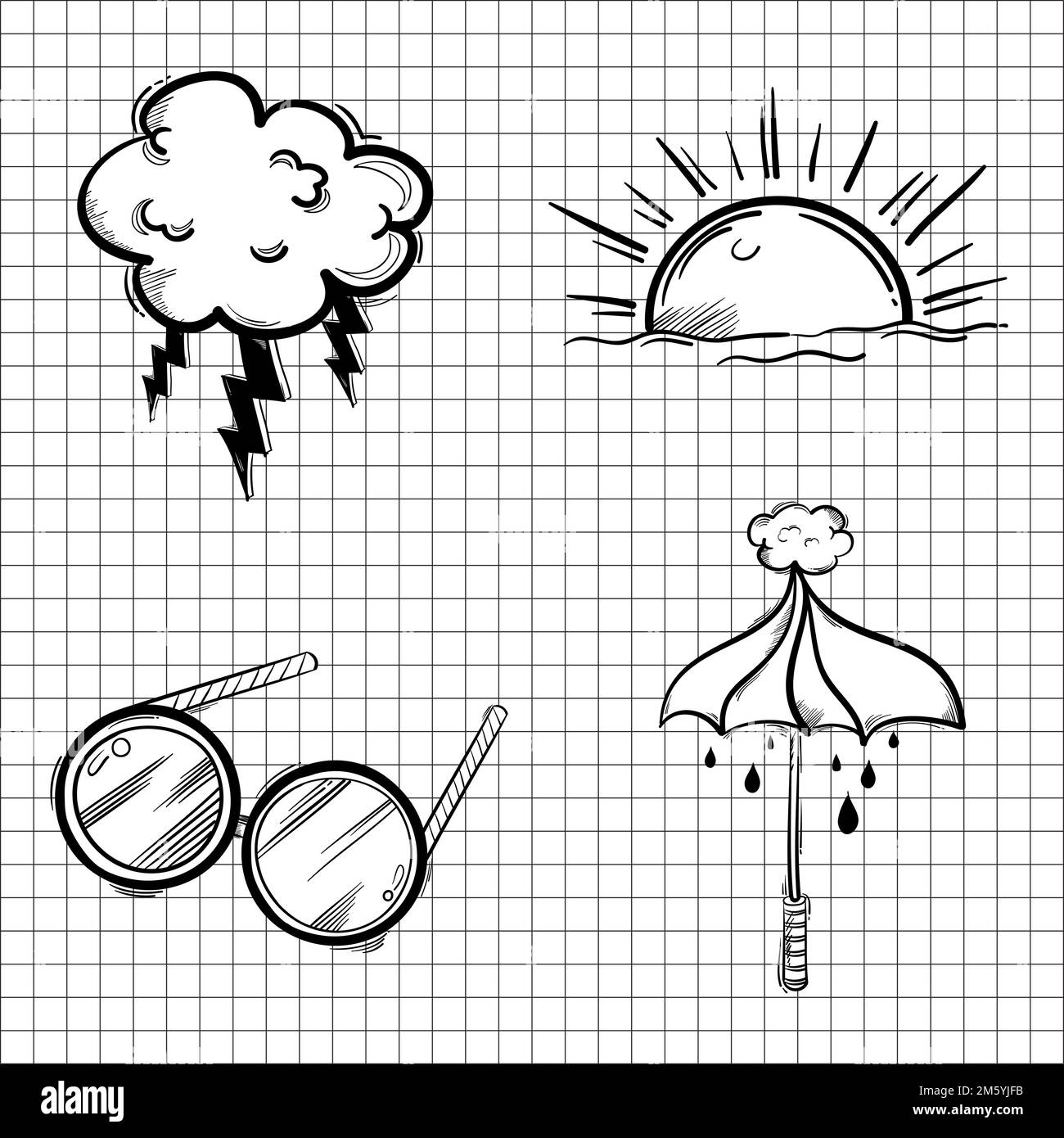 Funky Doodle Wetter Icon Vector Cartoon Sticker Set Stock Vektor