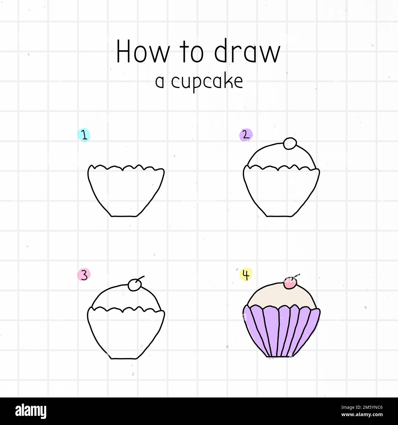 Wie man einen Cupcake-Doodle-Tutorial-Vektor zeichnet Stock Vektor