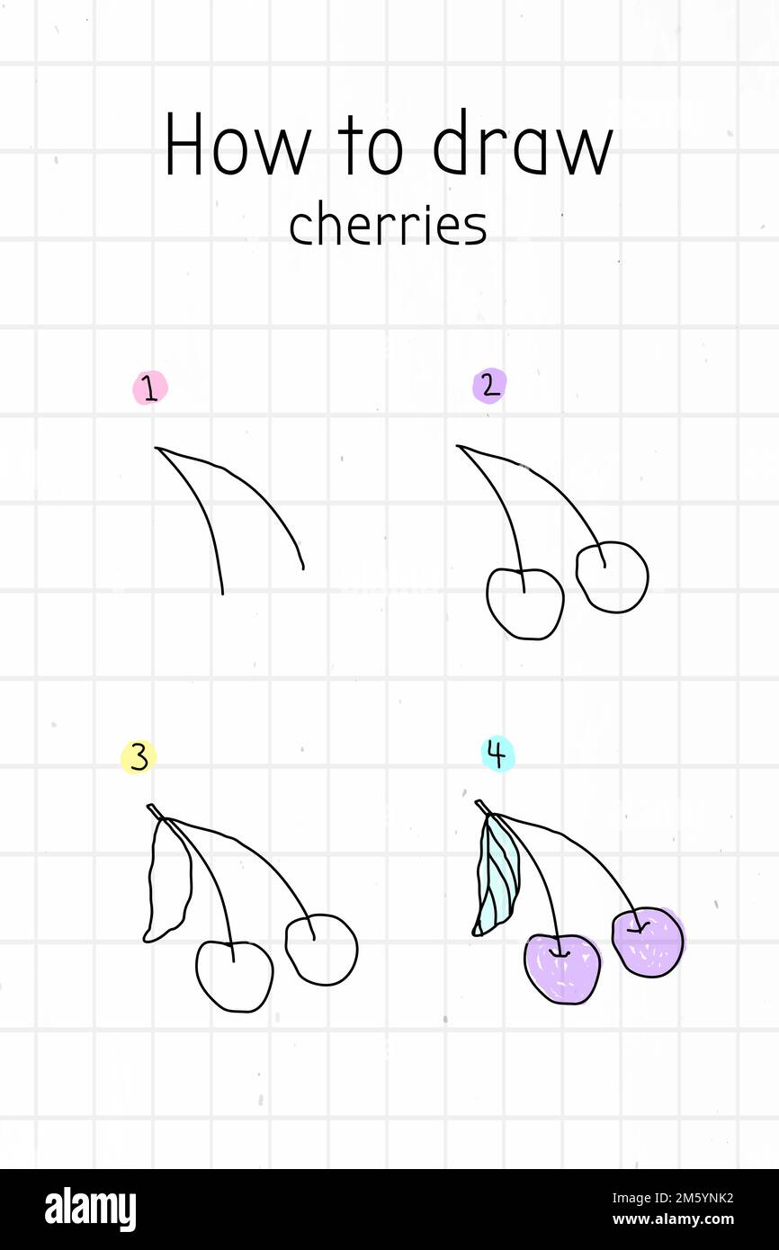 So zeichnen Sie Kirschen Doodle Tutorial Vektor Stock Vektor